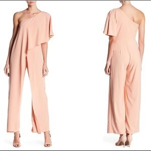 Pink One Shoulder Asymmetrical Wide Leg Jumpsuit